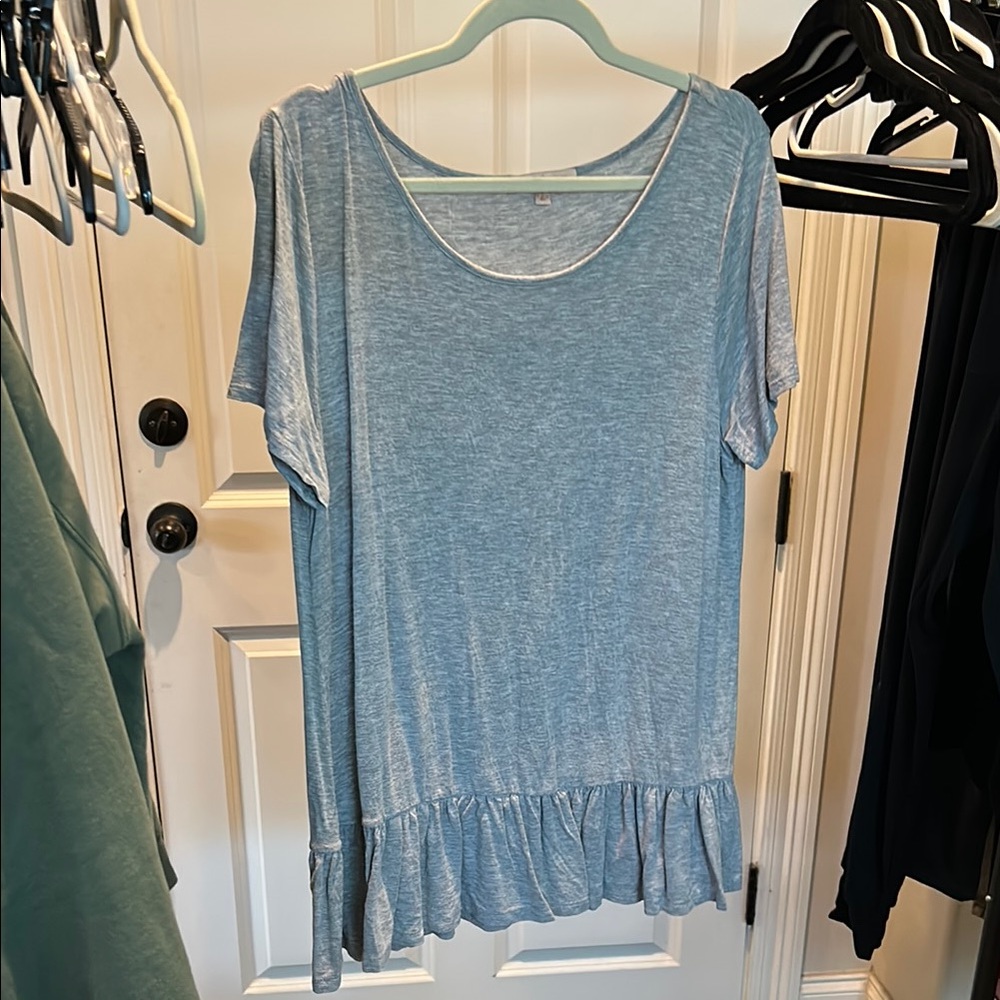 Blue Ruffle Hem Women's Top